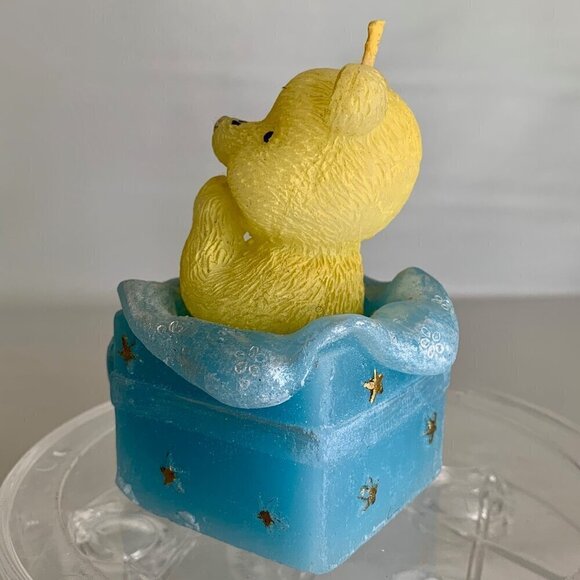 Teddy Bear Candle Happy Bear Blue Yellow Wax Baby Boy Unique Shower Gift Vintage - Picture 8 of 14